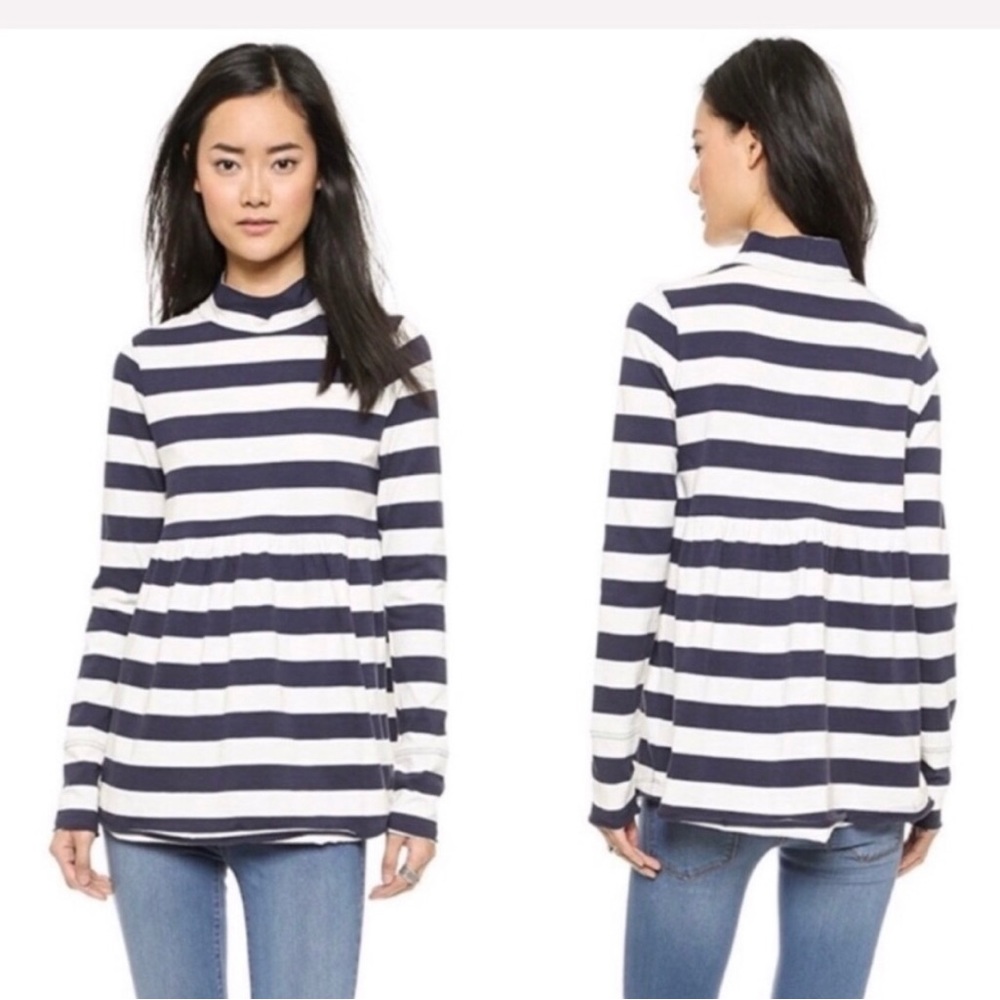 Free People We the Free Navy Blue & White Stripe peplum LS top - Size XS